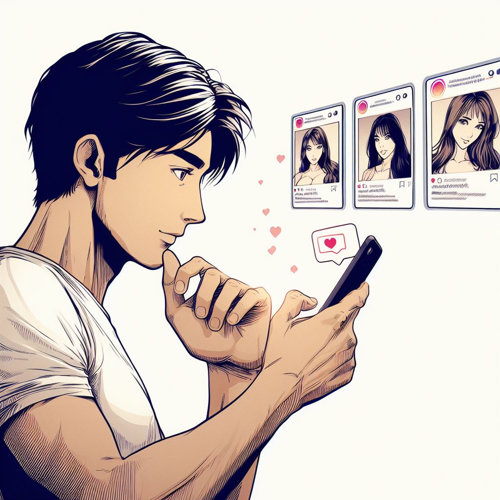 Una imagen sobre el ligue en Instagram generada por la Inteligencia Artificial de Bing Chat.